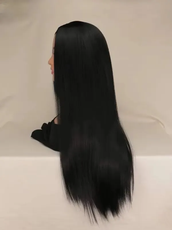 QQXCAIW Black Wigs for Gothic Costume Women Halloween Costume Long Black Wig Natural Cute Straight Wigs for Halloween