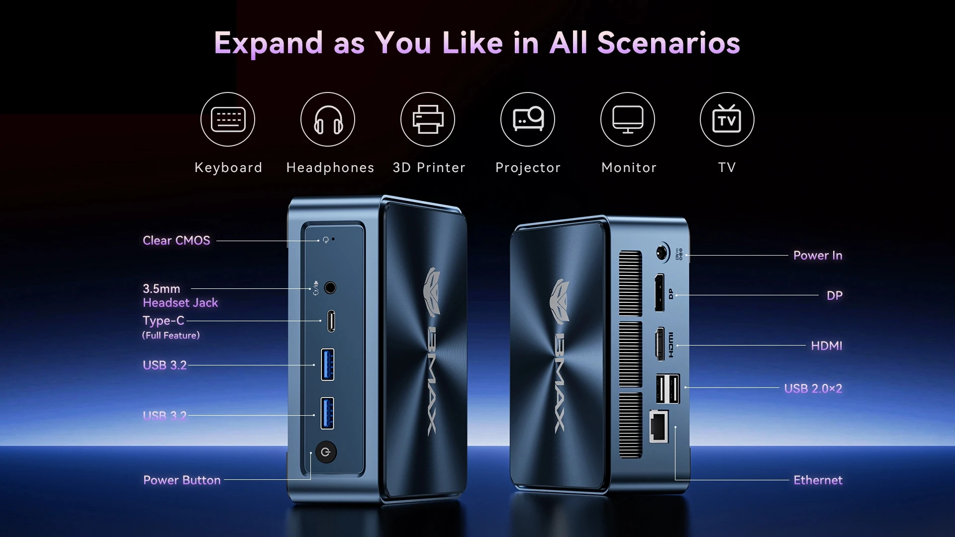 Bmax B10 Power Mini Pc Intel Core I9-13905H 14 Cores 20 Threads 24Gb Ram 1Tb Ssd Wifi Bluetooth USB HDMI Type-C Windows 11 Pro