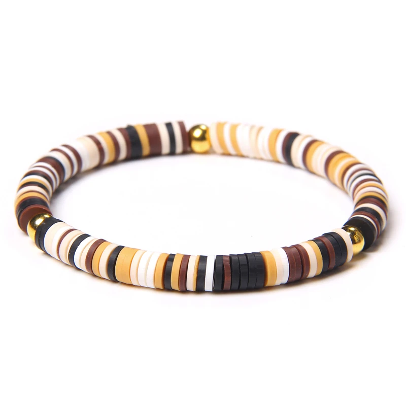 6mm Slice Shaped Various Soft Polymer Clay Bracelet Gold Color Ball Charm Bohemia Style For Women Men Jewelry Argile Gift