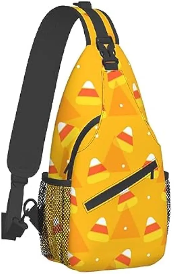 Halloween Candy Corn Pattern Men Cross Chest Bag Crossbody Shoulder Bag Outdoor Travel Hiking Daypack with Multiple Pockets