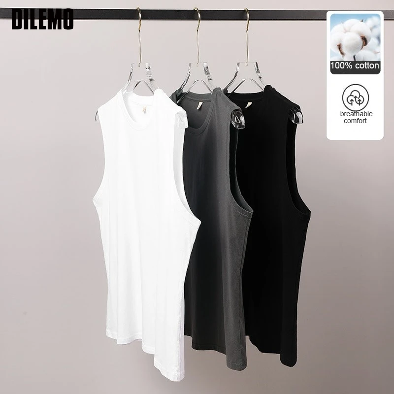 

Top Quality 100 % Cotton New Fashion Brand Fitness Tank Tops Classic Gym Solid Sleeveless Shirt Sport Casual Vest Men Clothing
