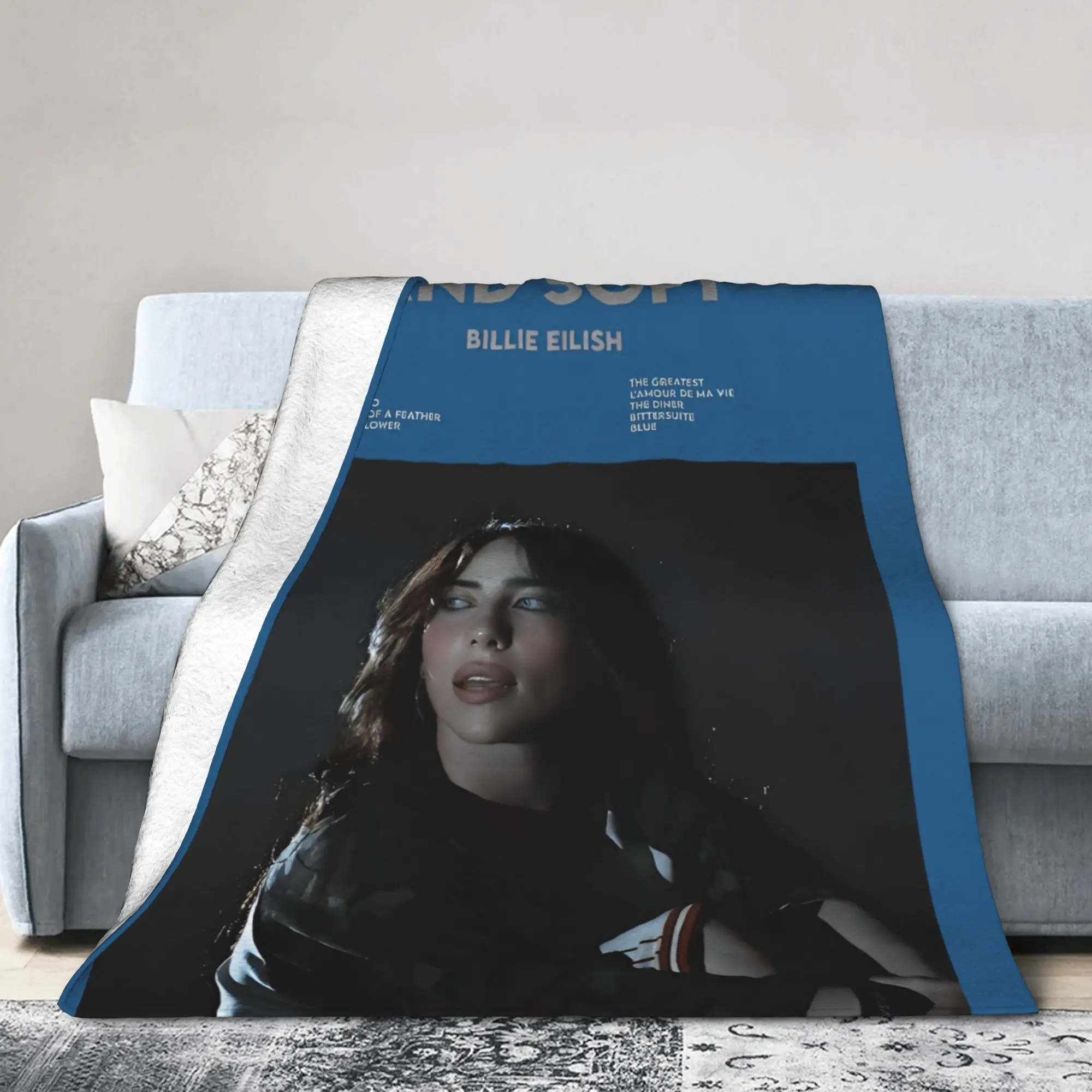 Famous Singer B-Billie-Girl E-eilish Fleece Throw Blanket Blanket for Sofa Couch Lightweight Bedding Throws,
