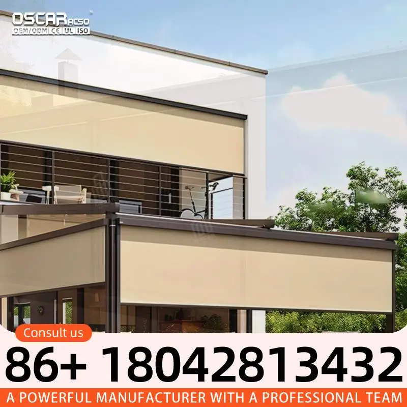 

Motorized Balcony Outdoor Roller Blinds with Zip Track Waterproof Windproof Customizable for Patio Terrace Garden Rolling shutte