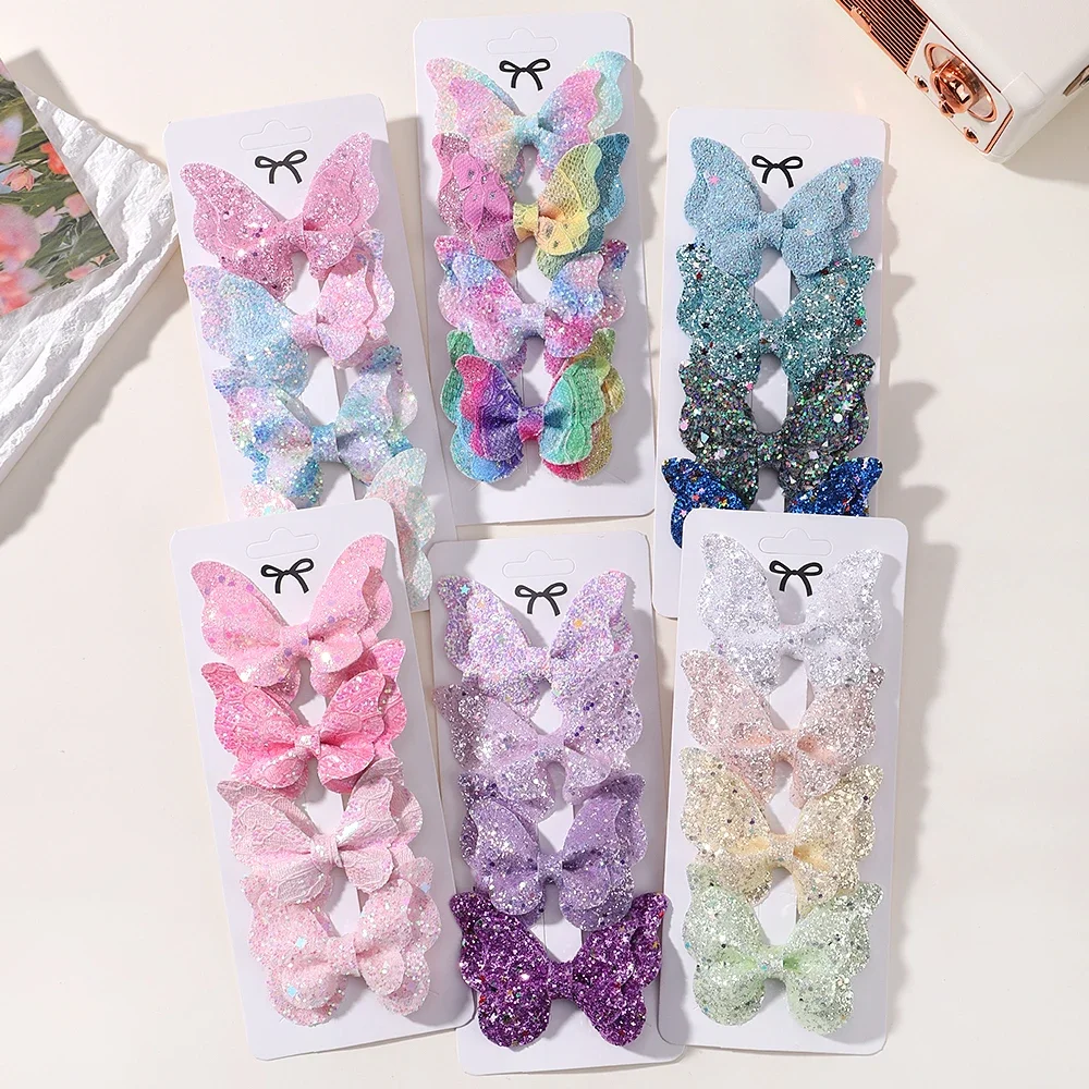 2/4/5Pcs Girls Cute Sequins Double Butterfly Hair Clip Bow Hairpins DIY Headwear Bow Decor Hairgrip Children Hair Accessories