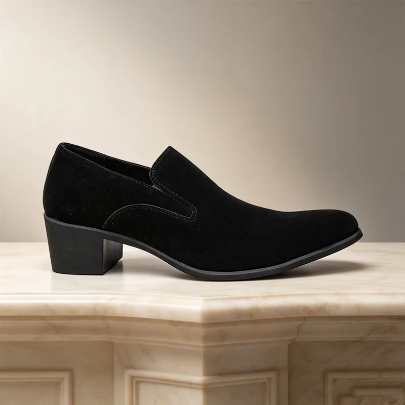 Comfortable Men Height Increasing Suede Slip on Shoes High Heel Non Slip Dress Shoes for Prom Banquet Business Wedding Loafers