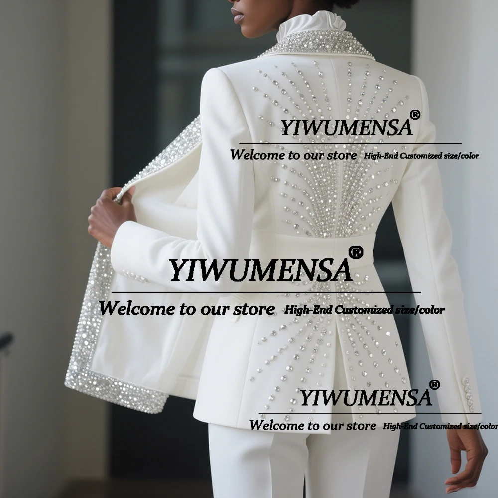 

Sparkling Beading Crystals Mother Of The Bride Dress 2 Pieces Sets Women Pants Suits Customized Ladies Wedding Guest Party Gowns