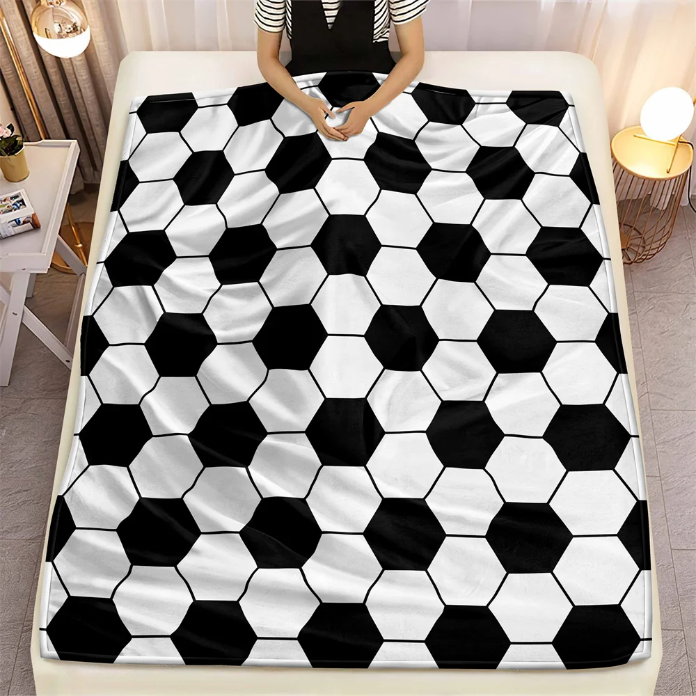 Black white football Microfiber Throw Blanket,Xmas Leisure Cover Blanket,Soccer Lunch Break Blanket Home Travel Camping Blanket