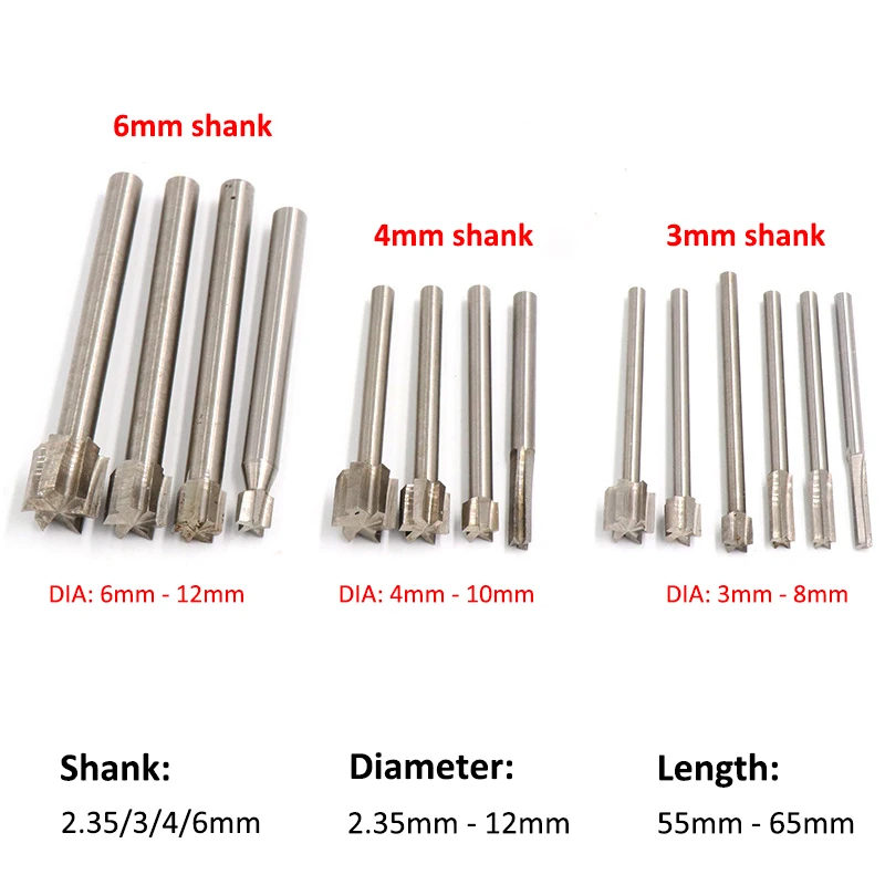 1pcs 2.35mm-12mm Wood Router Bits Woodworking Cleaning Bottom Router Bit Surface Planing Face Milling Cutter 2.35/3/4/6mm Shank