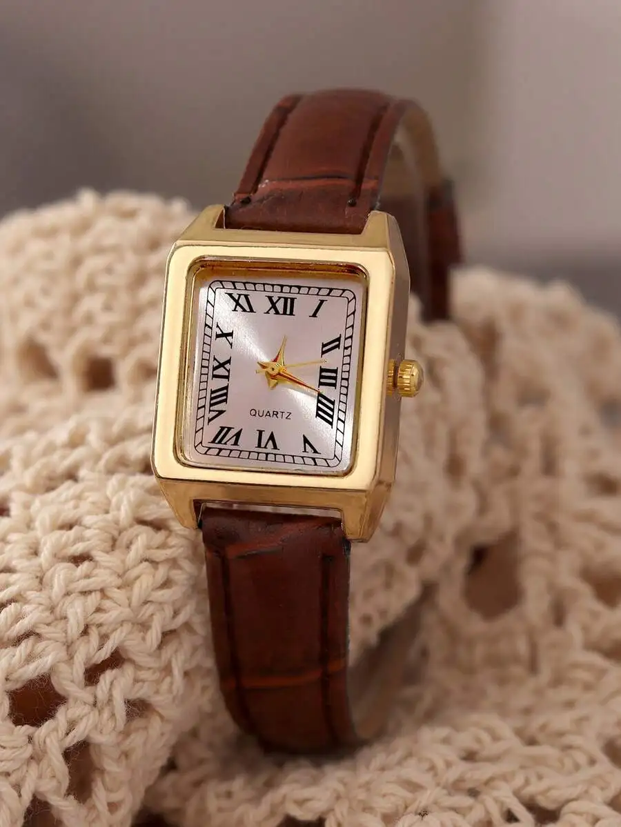 1pc Women's PU Leather Strap Watch, Round Dial With Numeric Display, Retro British Style, Niche Luxury Quartz Watch, Suitable