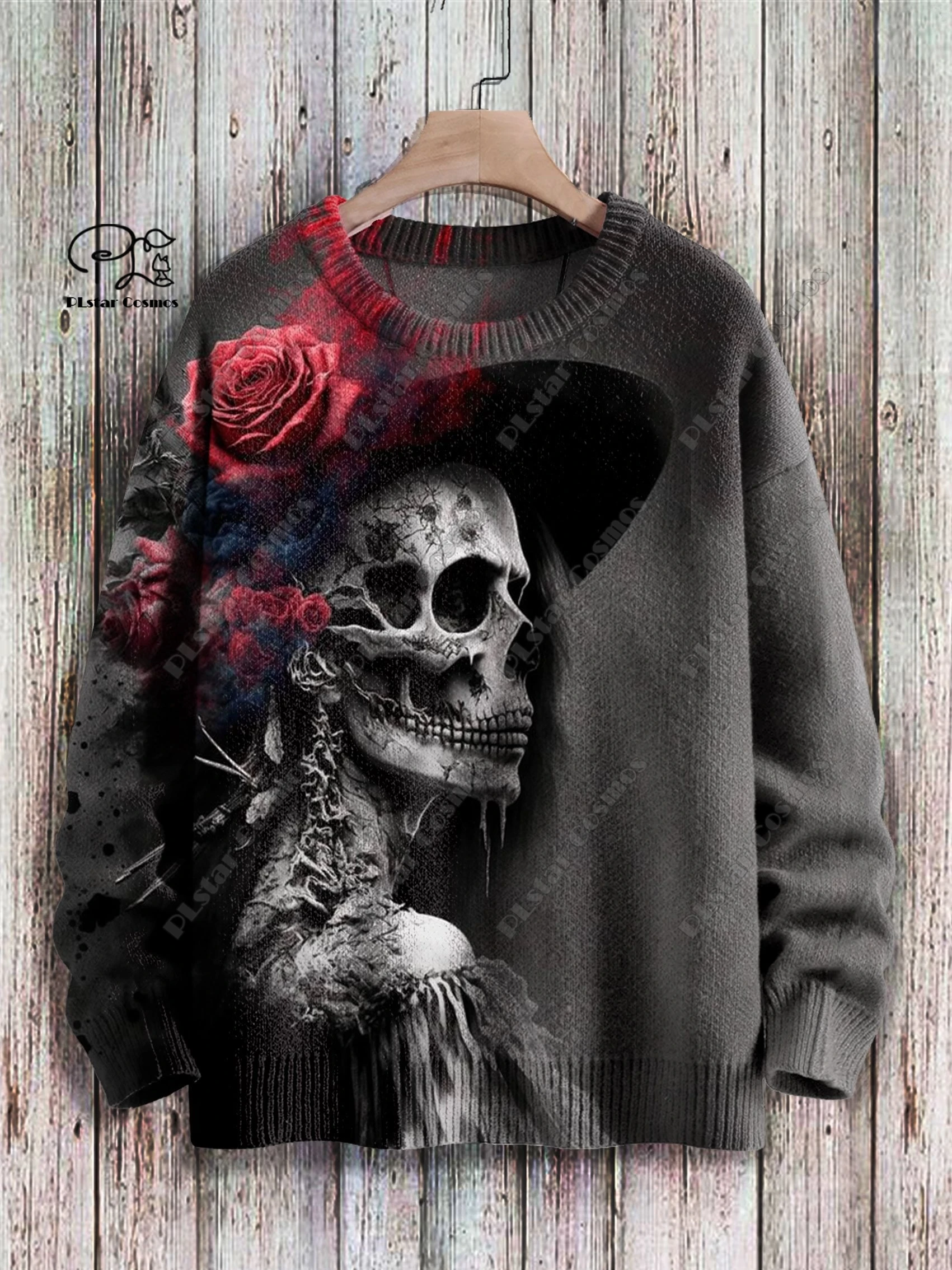 PLstar Cosmos New 3D Printed Horror Series Colorful Skull Pattern Ugly Sweater Winter Street Casual Unisex  K4