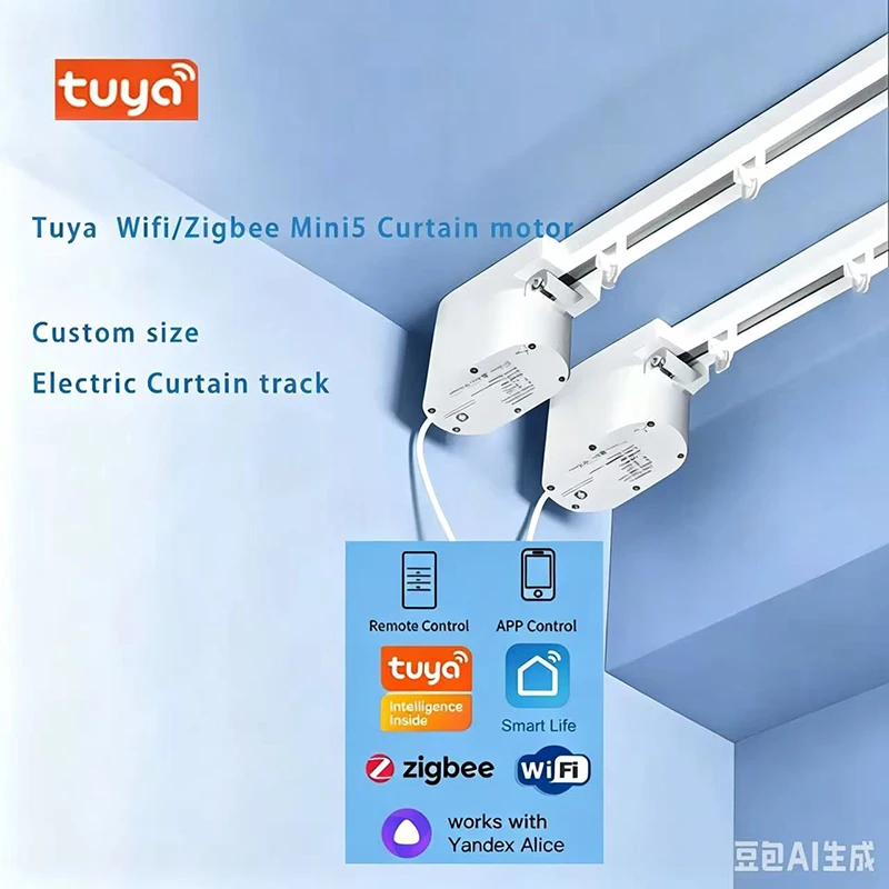 

Tuya Mini5 Zigbee WiFi Electric Smart Curtain Motor Motorized System Customizable Track Rod Support Compatible with Alexa Google