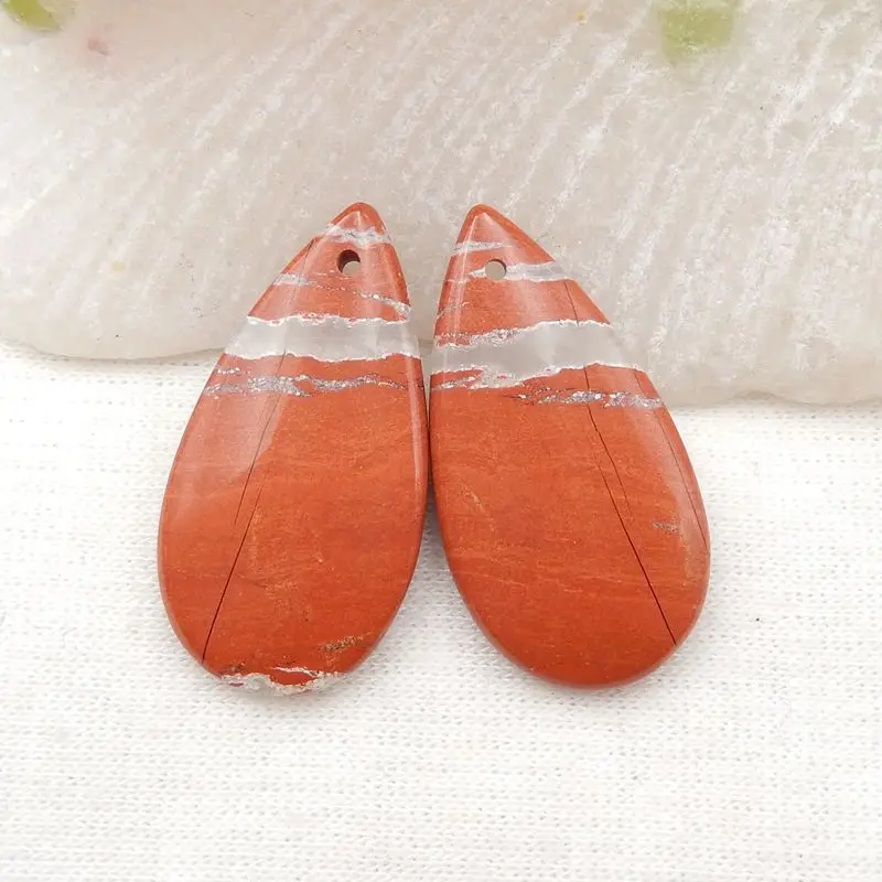 Natural Stone Red River Jasper Water Droplet Earring Bead 28x15x4mm 5g Semiprecious Stones Jewelry Women Earrings Accessories