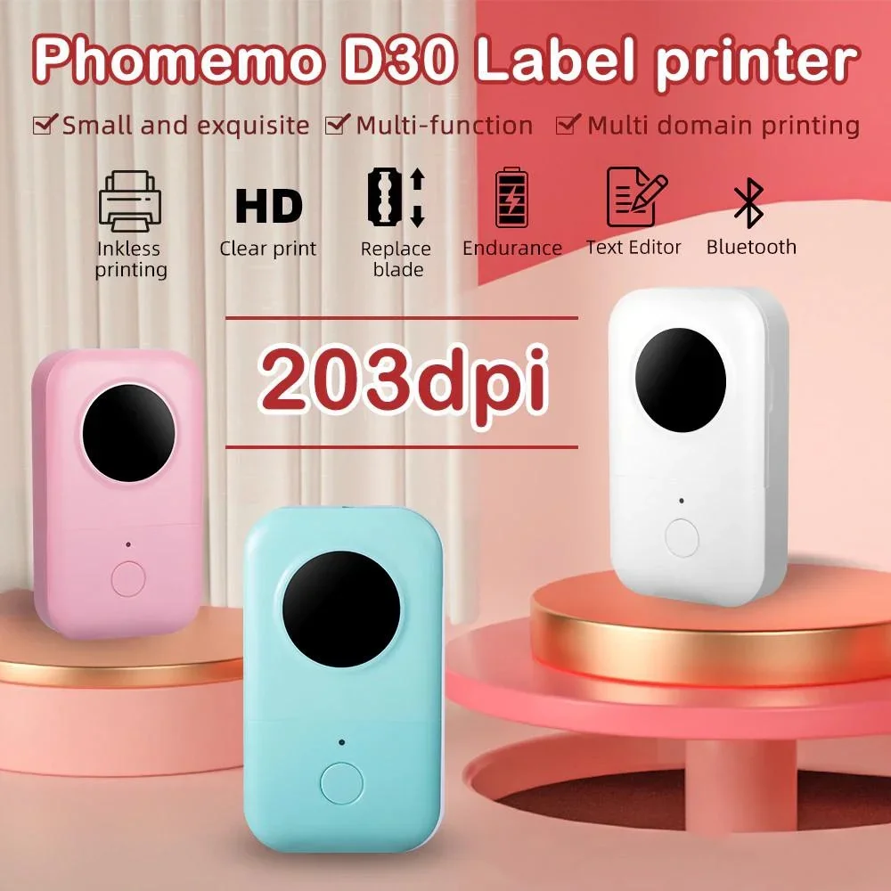 DIXSG D30 Portable Thermal Handheld BT Label Printer Compatible with iPhone Android Wireless Bluetooth DIY Sticker Pocket Marker