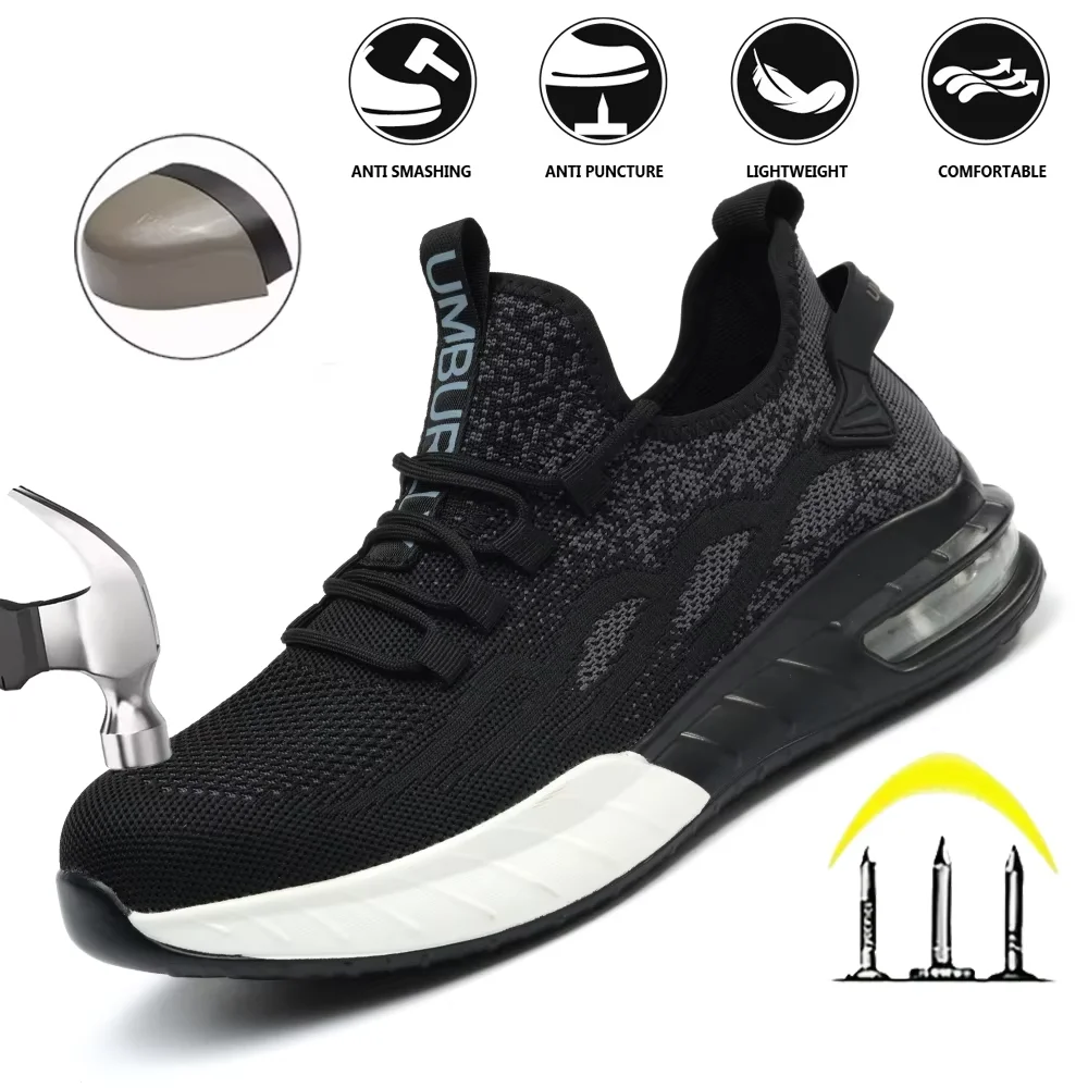 Women's Safety Work Shoes Steel Cap Lightweight Breathable Cushioned Sole Black White Color Scheme Impact Protection