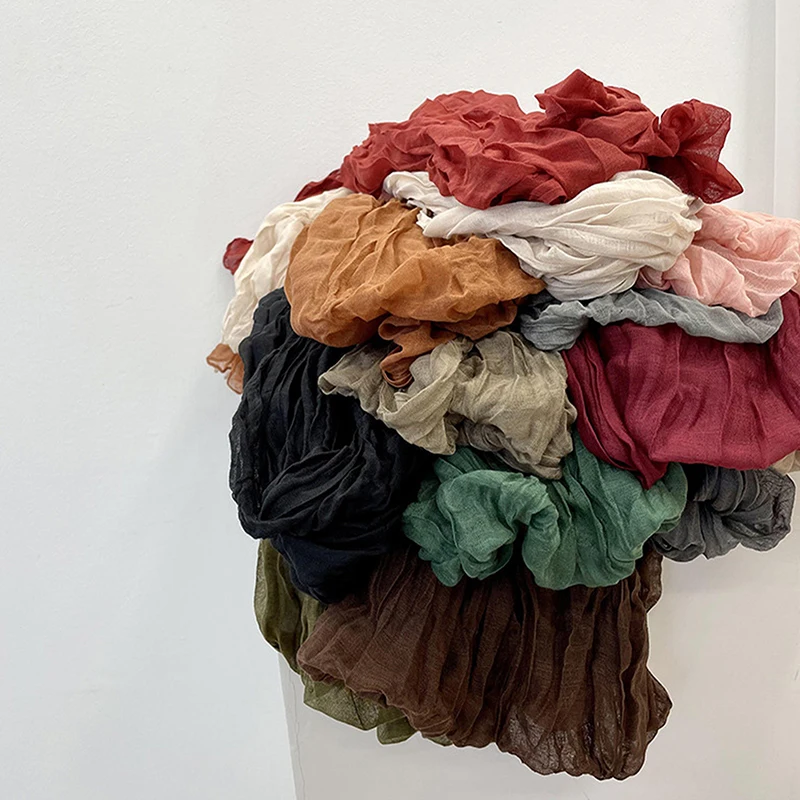 Koreanischer Baumwoll-Leinen-Schal für Damen, dünn, einfarbig, einfach kombinierbar, langer Schulterumhang, Nackenwärmer, Seidenschal – Detail 6