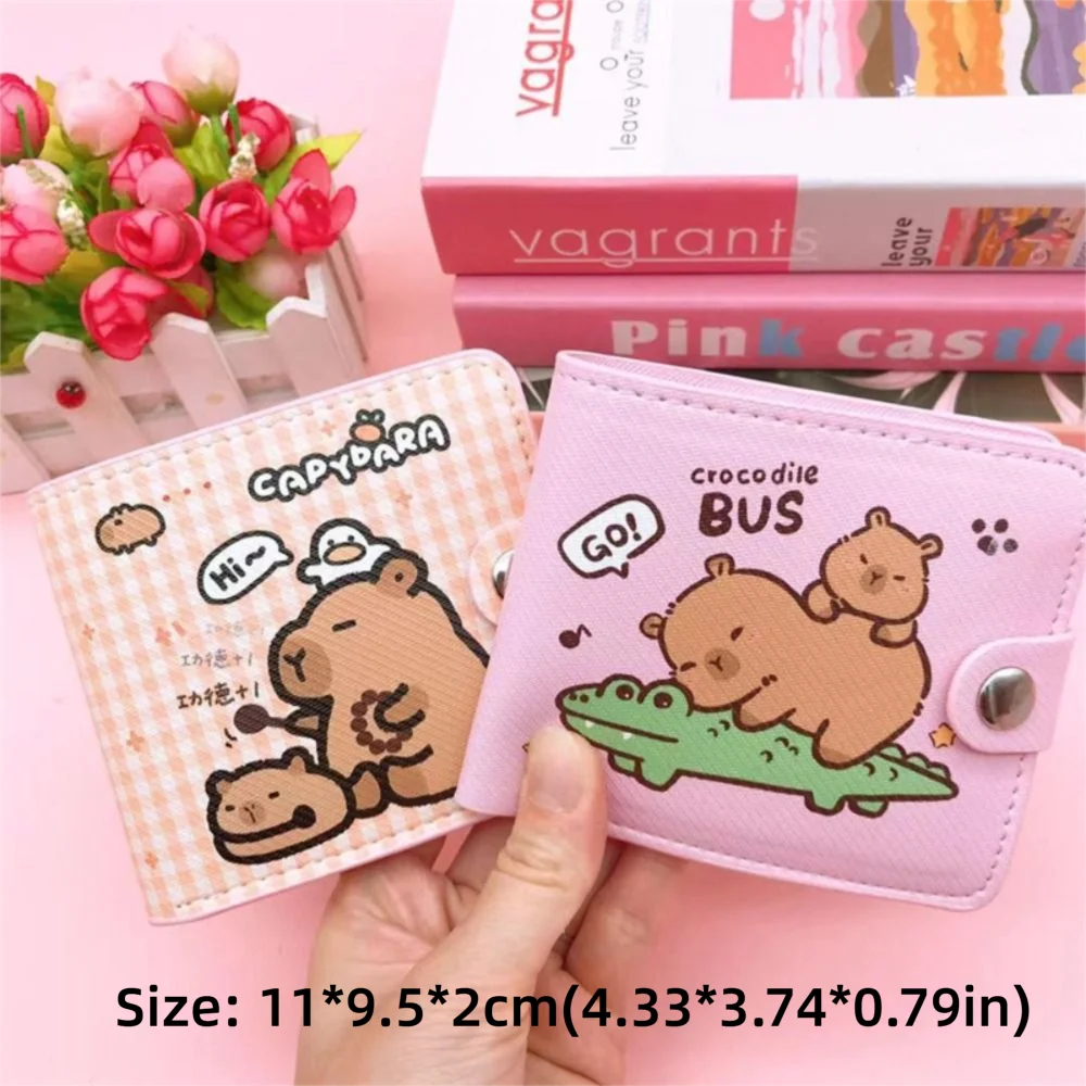 Новый кошелек для монет Capybara из искусственной кожи с мультяшным держателем для карт с пуговицами, сумка для денег для женщин и девочек
