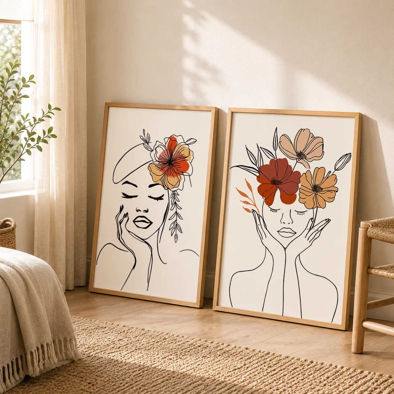 Abstract Wall Art Minimalist Line Flower Woman Figure Canvas Painting Modern Style Poster Prints Bedroom Living Room Wall Decor