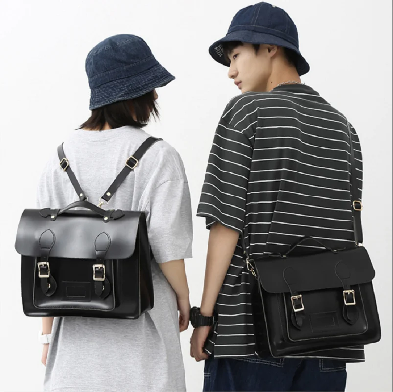 New Japanese Style Vintage Men Women Leather Backpack Preppy School Bag Messenger Totes Large Capacity Travel Shoulder Bags