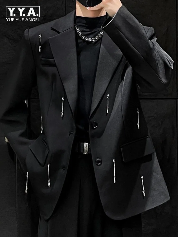 

Leisure Tassel Solid Color Male Blazer Fashion Turn Down Collar Mens Suit Jacket Loose Single-Breasted Long Sleeves Outerwear
