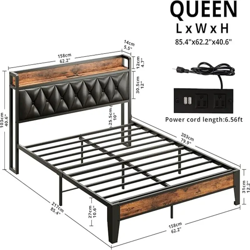 ANCTOR Bed Frames, Twin Queen CaliforniaKing Size Storage Headboard Outlets Easy Install Sturdy Stable, No Noise No Box Springs image 3