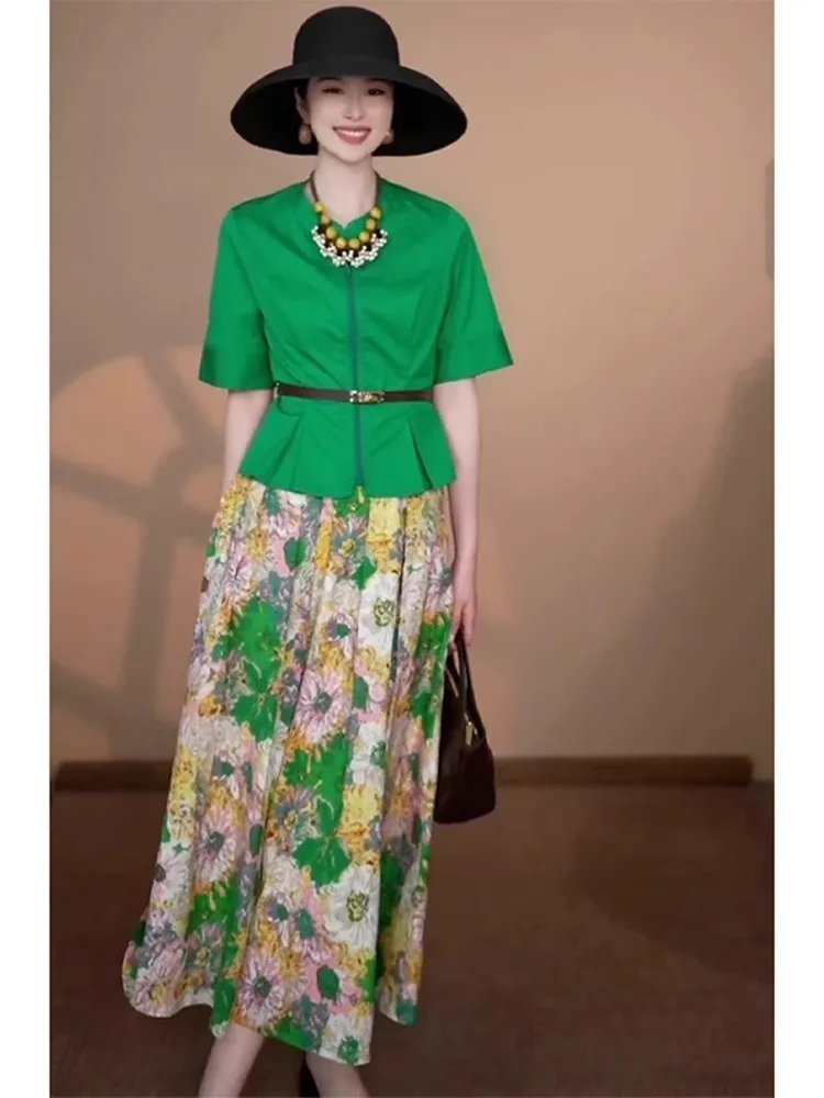 Ele een Bubble Sve Floral terne haut et jupe ensemble femme Faion tenue d'été ort Sve fermeture à glissière