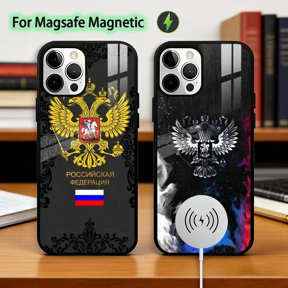 Russia Flag National E-Emblem Phone Case For iPhone17,16,15,14,13,12,11 Plus,Pro Magnetic For Magsafe Wireless Charging