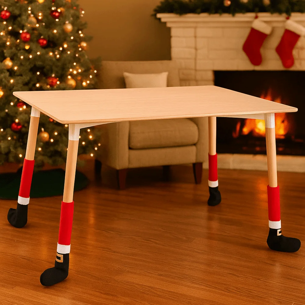 

4pcs Elastic Band Design Santa Claus Table Leg Cover Long Universal Table Foot Socks DIY Cloth Furniture Feet Sleeve Bar