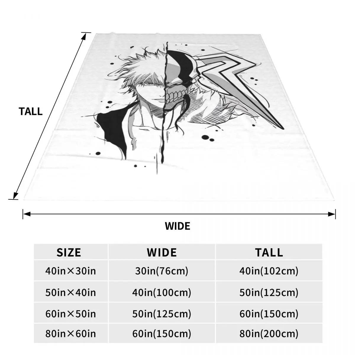 Ichigo Kurosaki Anime Blanket Fleece Sofa Throw Blanket Portable for Home Bedroom Office Throws Bedspread Quilt