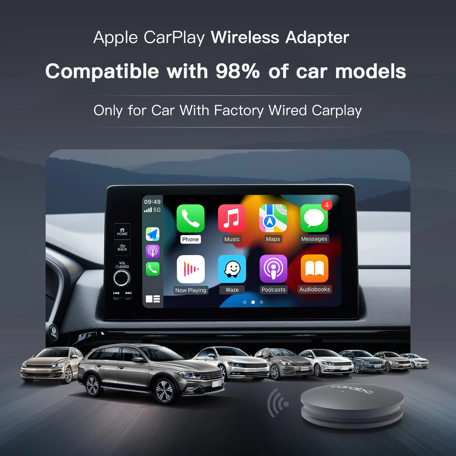 CARABC Wireless Apple Carplay OEM Adapter Dongle Convert Wired Carplay to Wireless Carplay MINI Box Fits VW AUDI Volvo ect