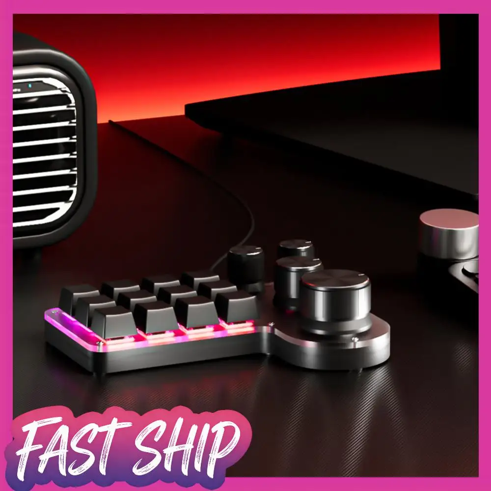 

12 Keys 4 Knobs Copy Paste Mini Button Hot-swap USB Wired/Bluetooth-Compatible Mini Mechanical Keyboard Red Switch for Photoshop