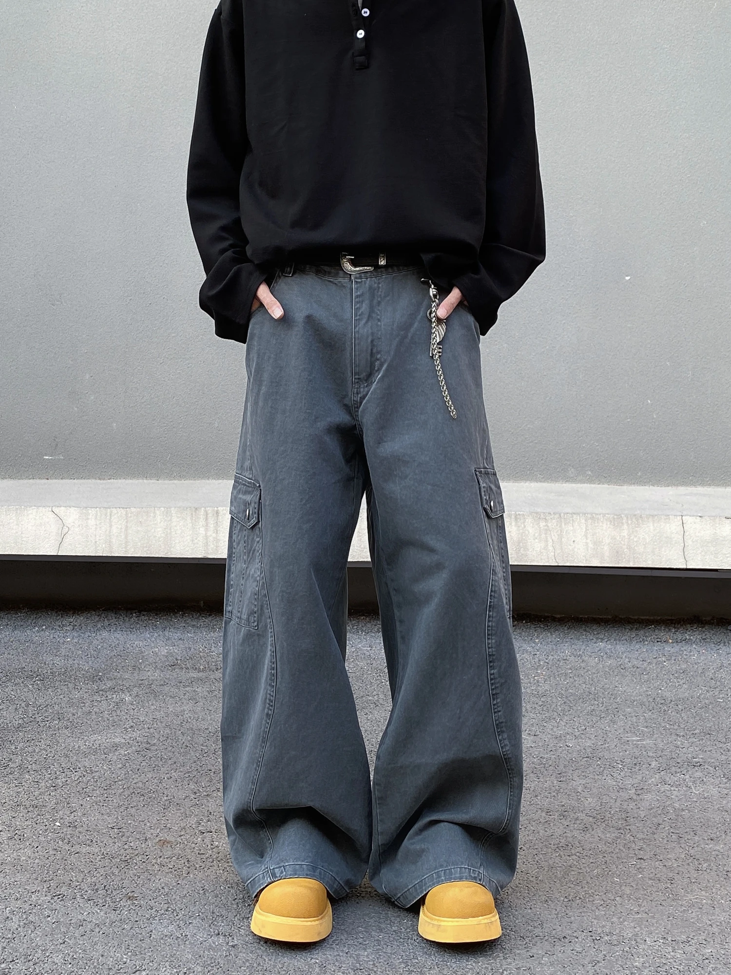 American Retro Waed Vintage Workwear Casual Pants Men Loose Straight Leg Wide Leg High Street Pants Youthful Energy Sle