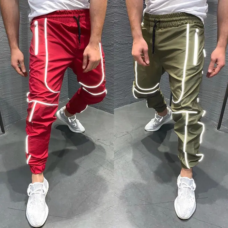 Muscle Sports Pants Men's Spring and Autumn Loose Quick-drying Casual Trousers Luminous Straps Running Fitness Pants Trendy