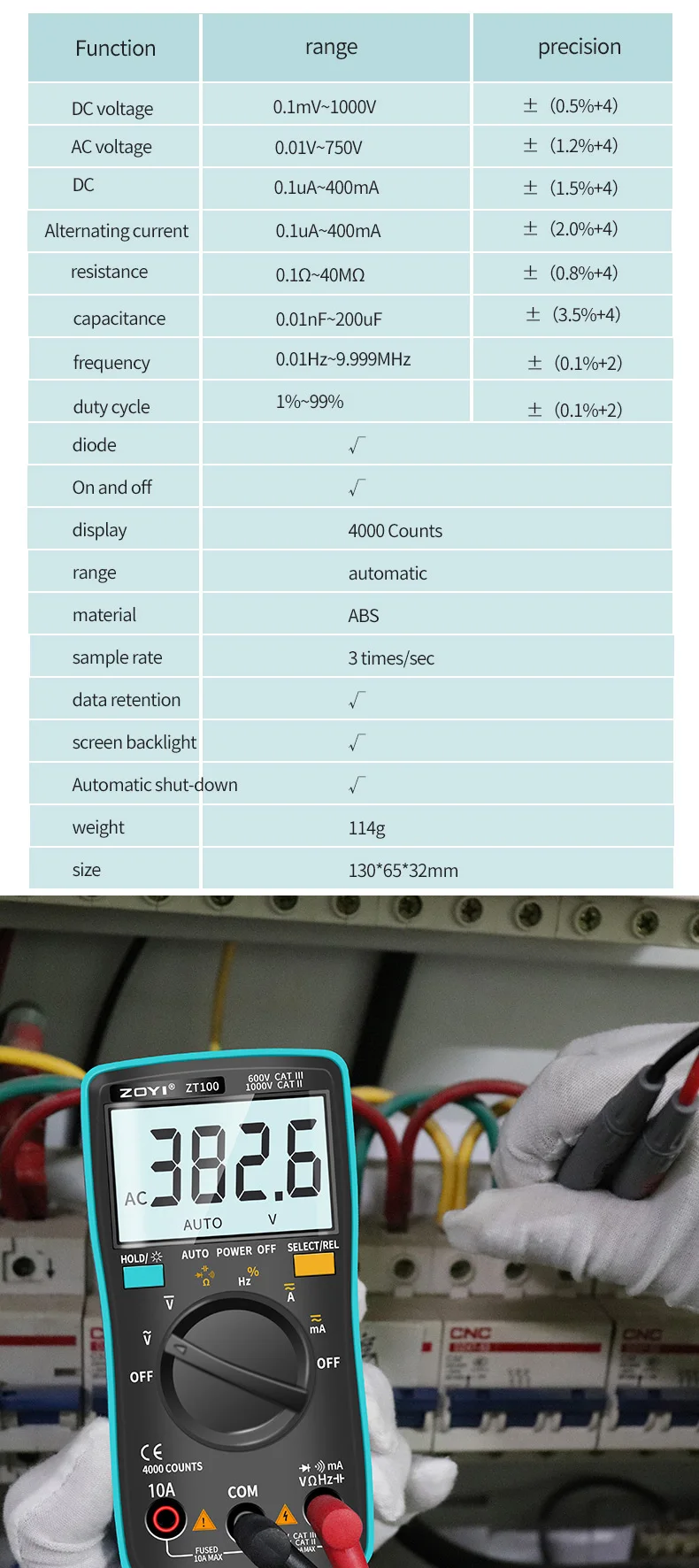 Zoyi zt100 4000 zählt digital multimeter esr meter tester automotive elektrische dmm transistor peak tester kapazitäts messer – Detail 5