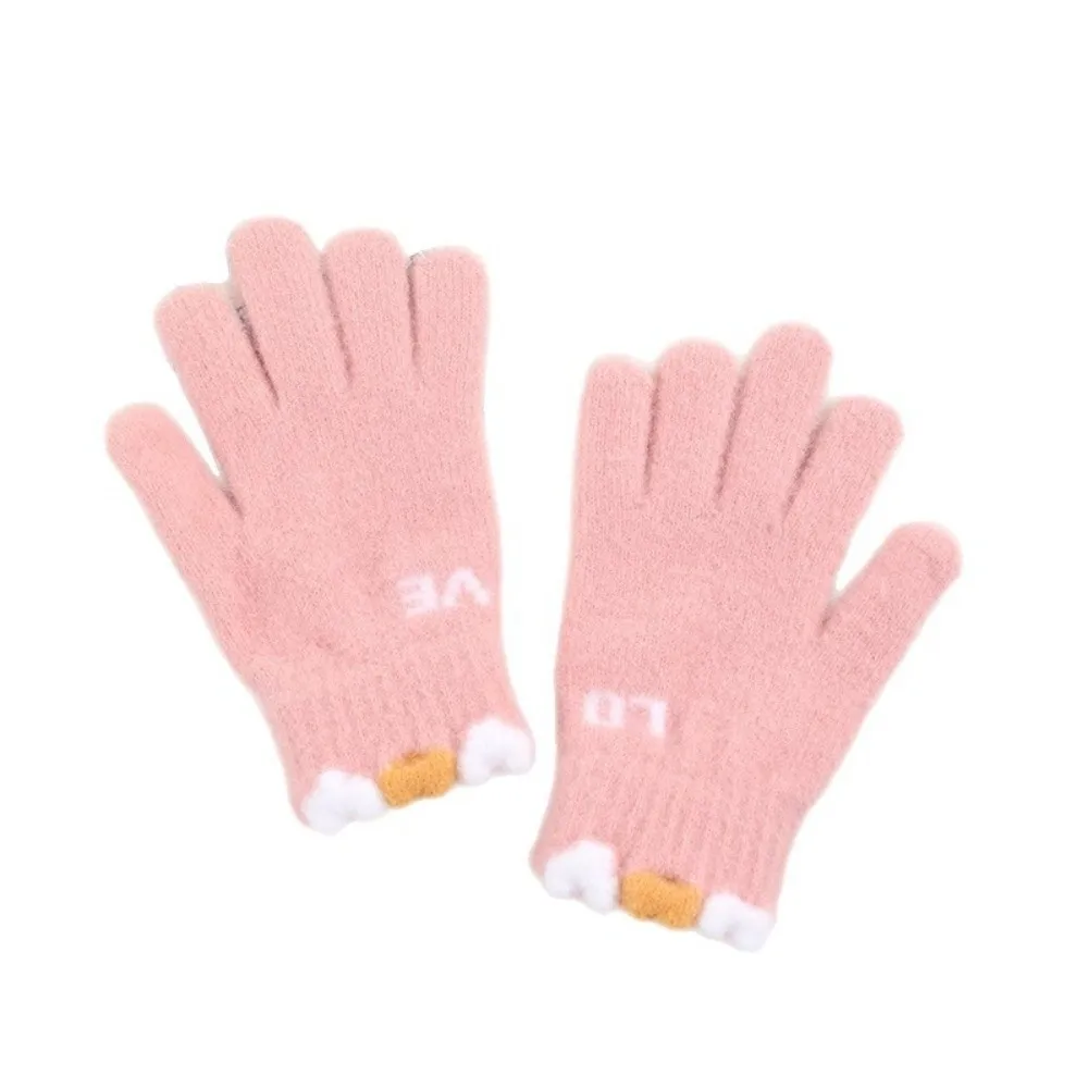 عارضة الحب قفازات محبوكة الكرتون القلب سميكة جميع أصابع قفازات الدفء دراجة قفازات فتاة النساء