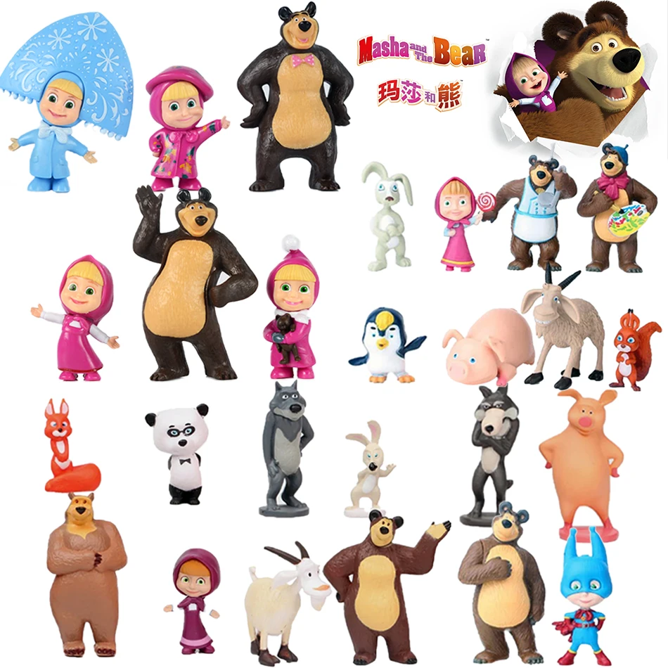 Many kinds of Masha and the Bear Action Figure Anime Model Cartoon Toys For Friends gifts Kawaii Cute Soft Room Desk Decoration