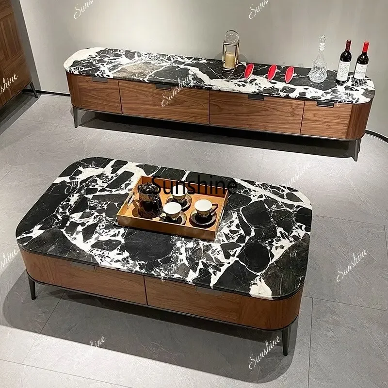 Italian minimalist modern light luxury coffee table combination side cabinet T*