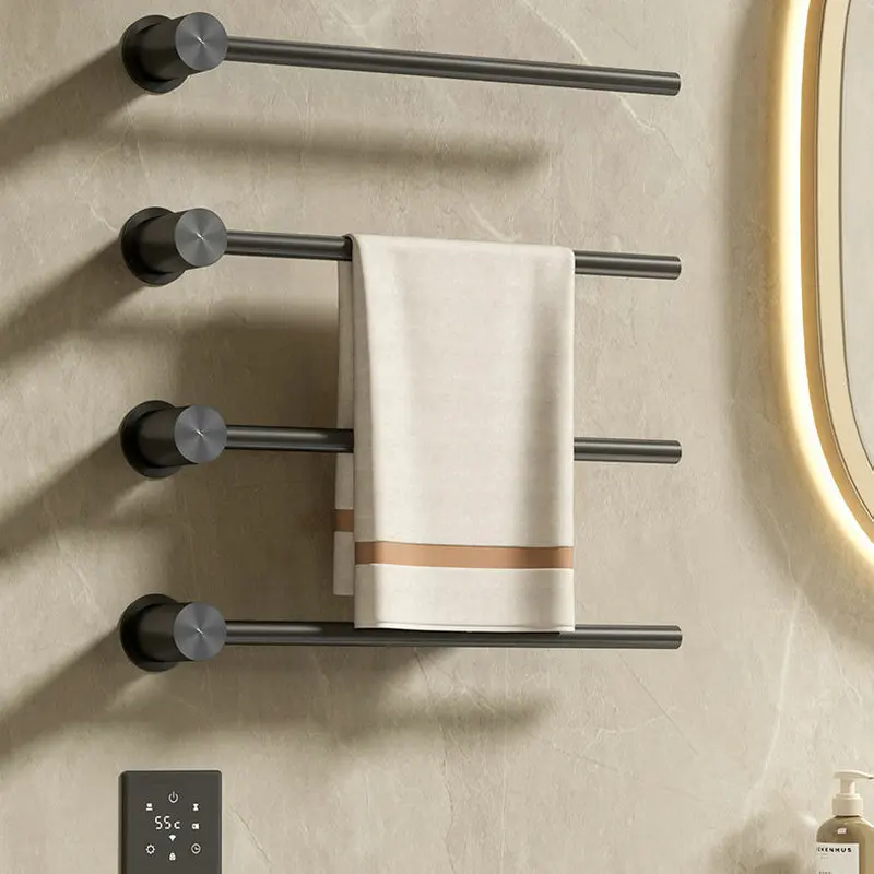 Space aluminum intelligent constant temperature timed electric towel bar, touch screen waterproof round tube towel rack GN741IJ