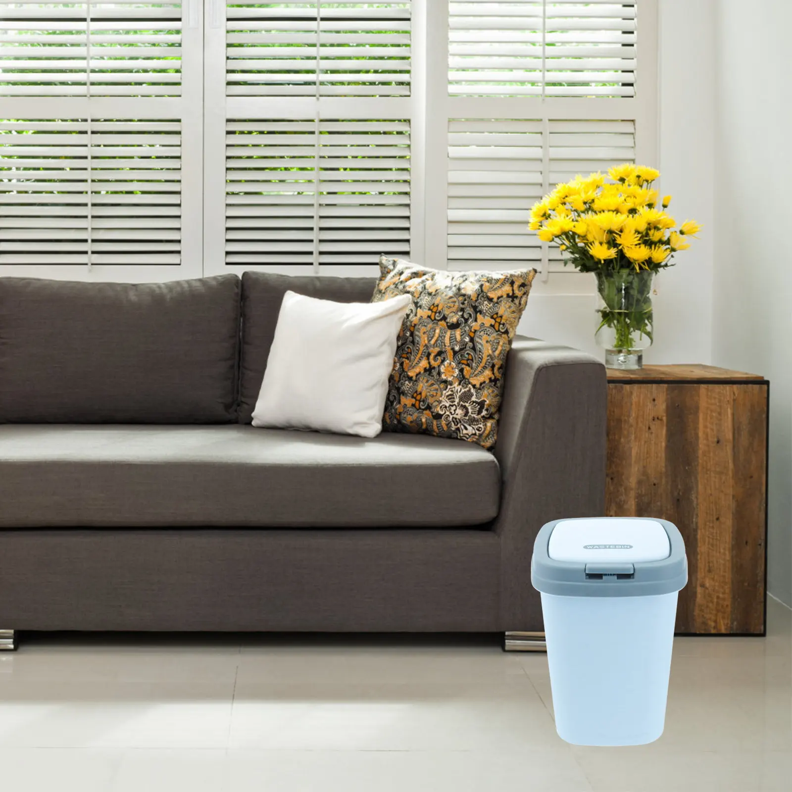 1Pcs Premium Plastic Trash Can with Lid Dual Activation Push Button Or Foot Pedal Silent Close No Odor Large Capacity Square