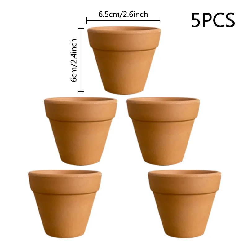 5 pcs Terracotta Pots 2.6 inch Small Mini Clay Pots With Hole Pottery Clay Planters For Cacti And Succulent Plants (6.5 X 6cm)