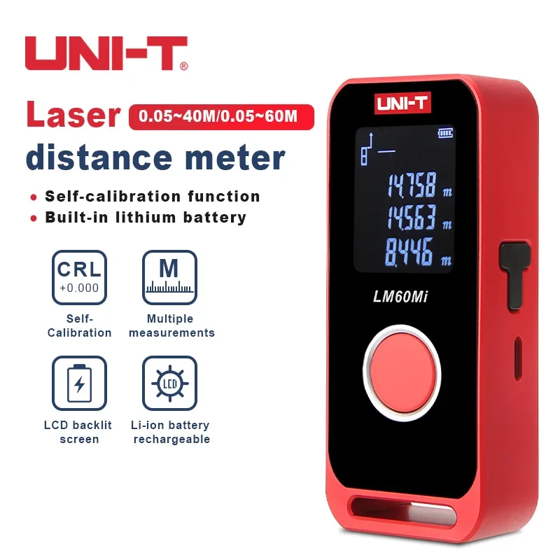 UNI-T Mini Laser Distance 40/60m Range Rechargeable 3.7V Wall Area/Volume/Circumference Measurement LM40Mi LM60Mi