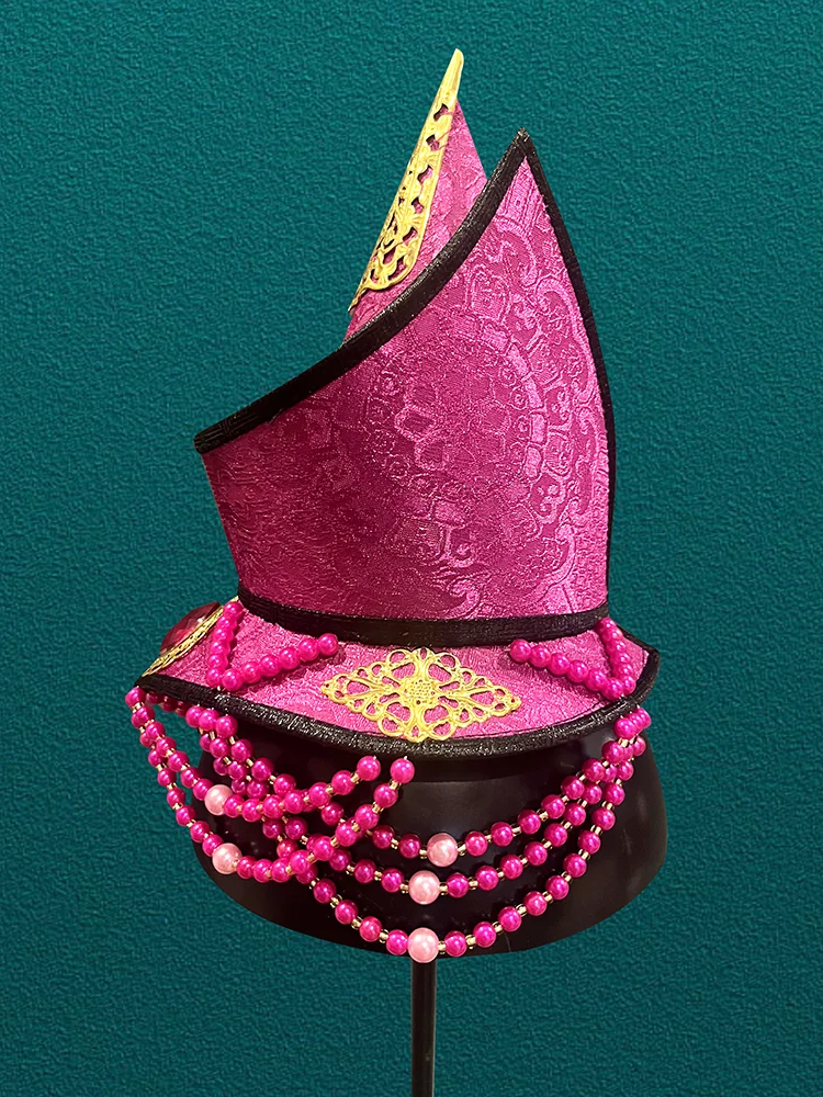 Sombrero de copa Mogolian de boda rosa tradicional para mujer, accesorios étnicos, tocado de princesa nacional, Festival, puesta en escena