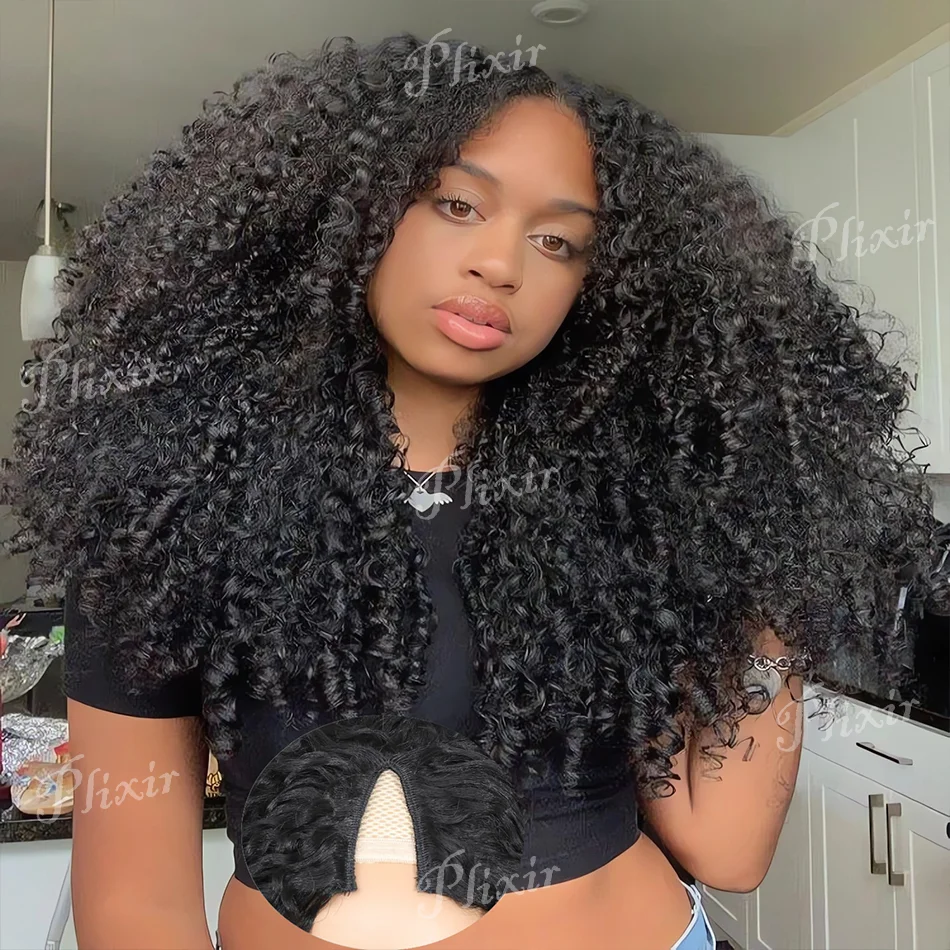 

No Glueless V Part Wig 100% Human Hair No Leave Out kinky Curly for Women No Sew Clip In Half Wigs Natural None Lace Front Wigs
