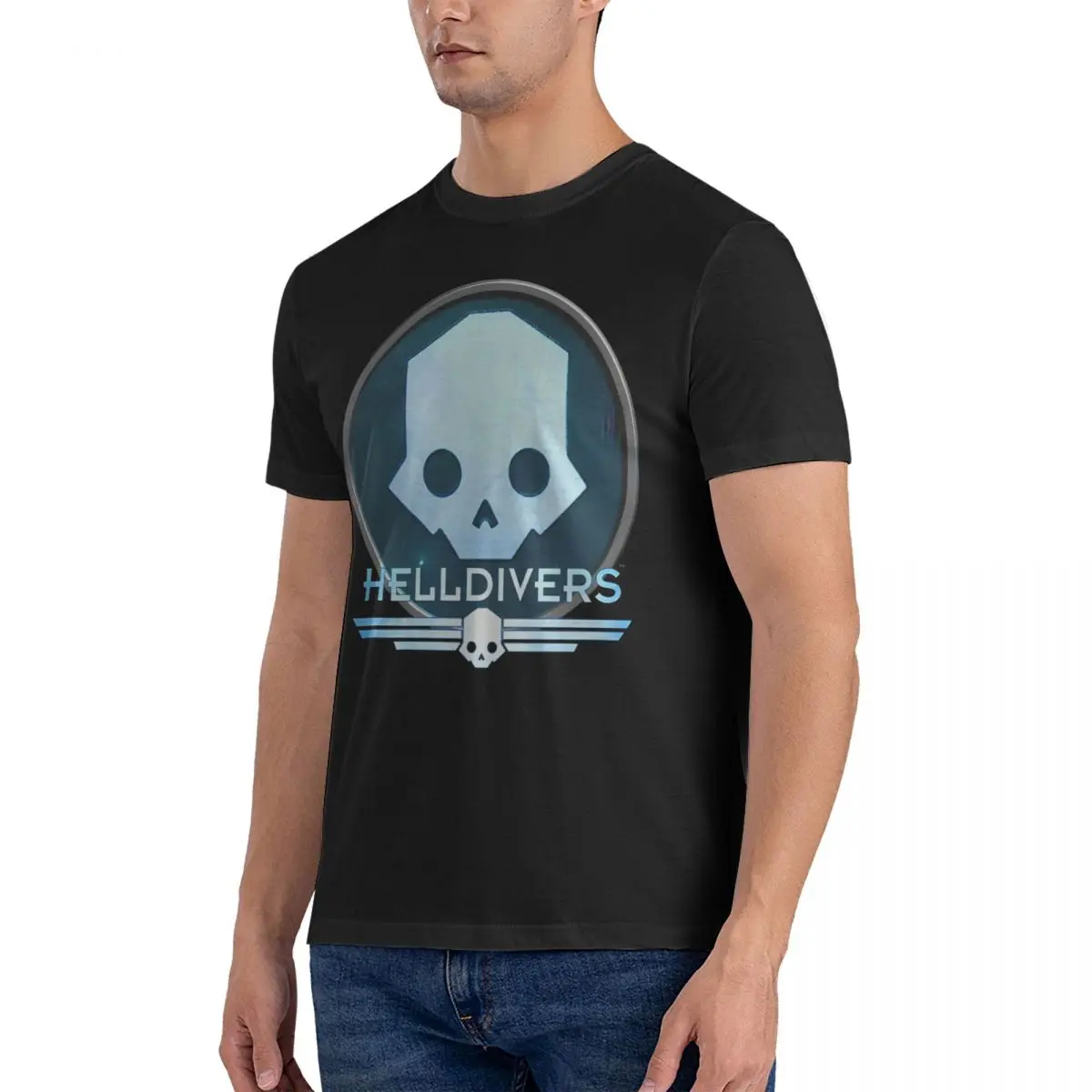 SKULL LOGO T Shirt for Men Cotton Unique T-Shirts Crewneck Helldivers Tees Short Sleeve Clothes Gift Idea