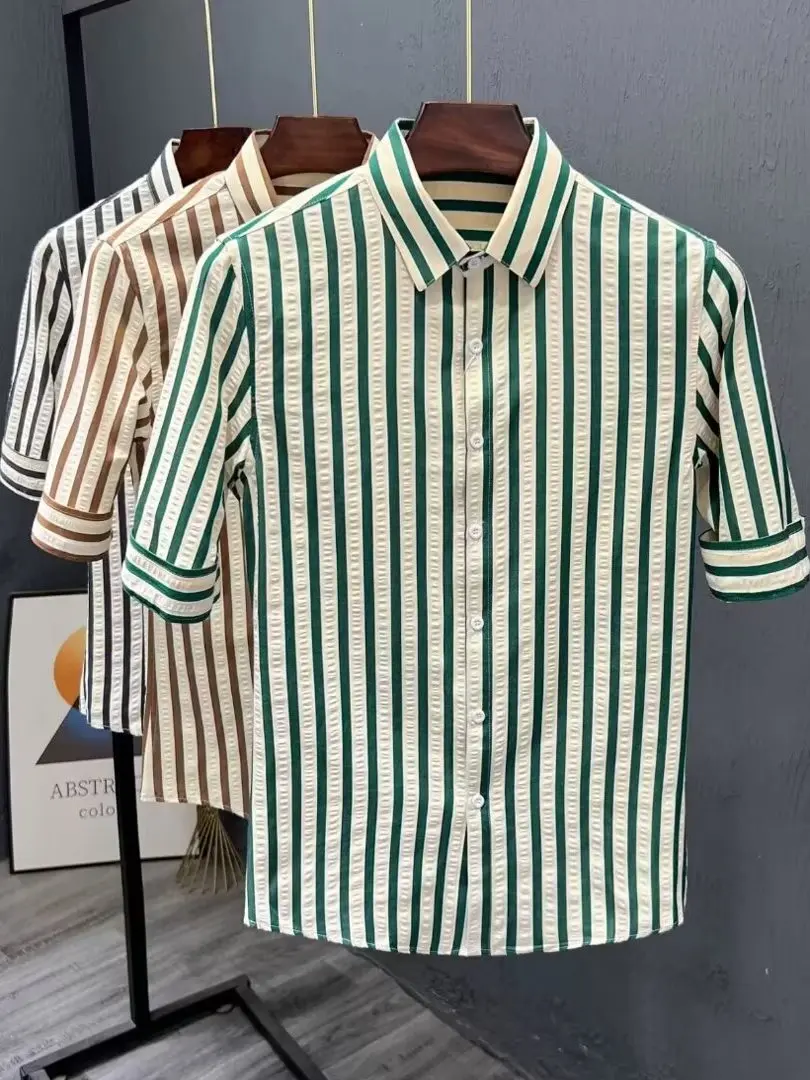 

Мужская приталенная футболка в полоску, тонкая, летняя, новая, модная, повседневная, удобная, дышащая