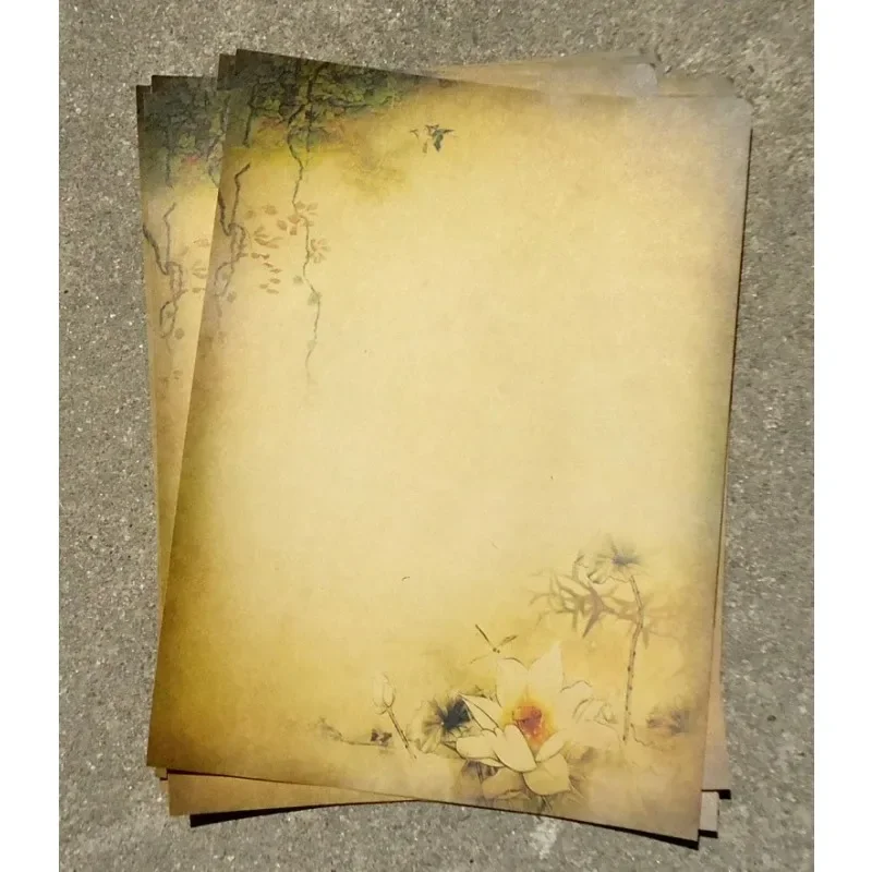 8 Pieces Kraft Writing Paper 8 Patterns Vintage Floral Writing Stationery Papers Brown Mail Paper Double-side