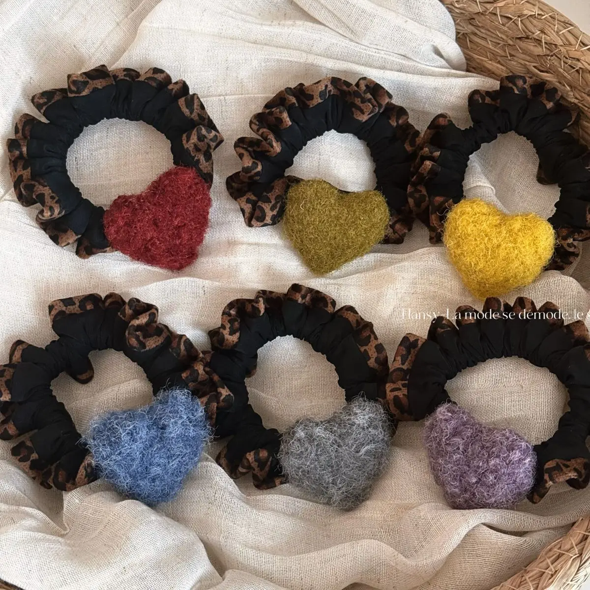 

Woman Retro lace Leopard print heart design Hair Ties Rubber Band Girls Lovely Srunchies Lady Ponytail Holders Hair Accessories