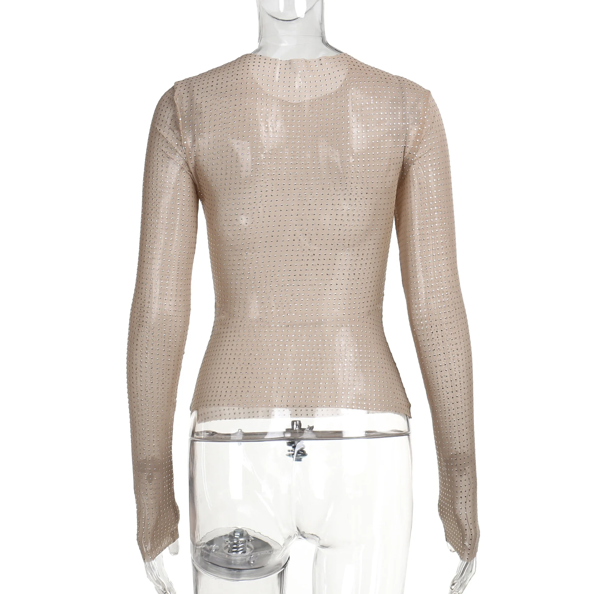 SKMY Hot Diamond Perspective Long Sleeved Top 2024 Spring New Sexy T-Shirt