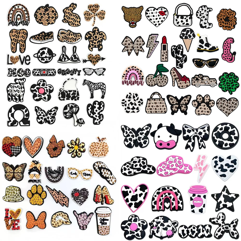 16-100pcs Popular Leopard Print Shoe Charms for Sandals, Shoe Decoration Accessories Shoe Pins Great Gift for Men Women