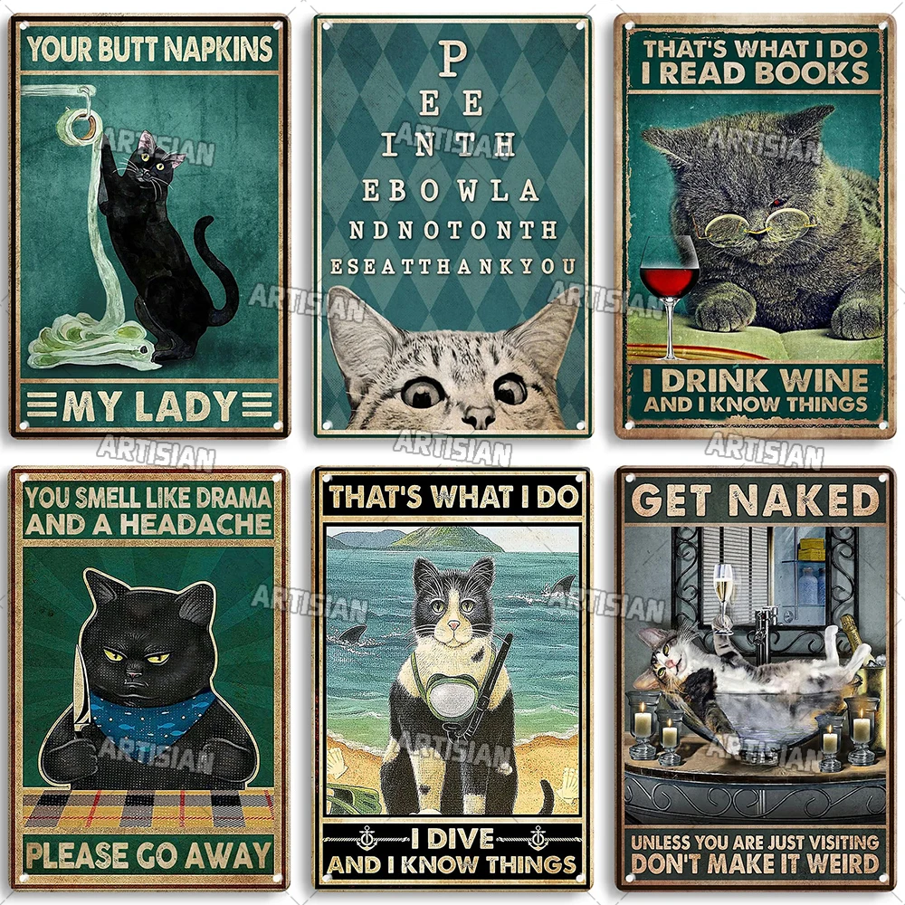 Artisian Cat Metal Sign Bathroom Tin Plate Washing Room Decorative Plaque Wall Decor Garage Bar Pub Club Hotel Cafe Kitchen Home — zdjęcie 5