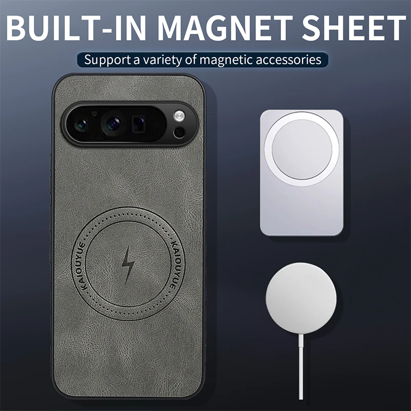 Luxury Magnetic Leather Case For Google Pixel 9 10 Pro XL 9A 8A 6A 7A 8Pro 7Pro 6ProMagsafe Plain Protection Shockproof Cover view 3
